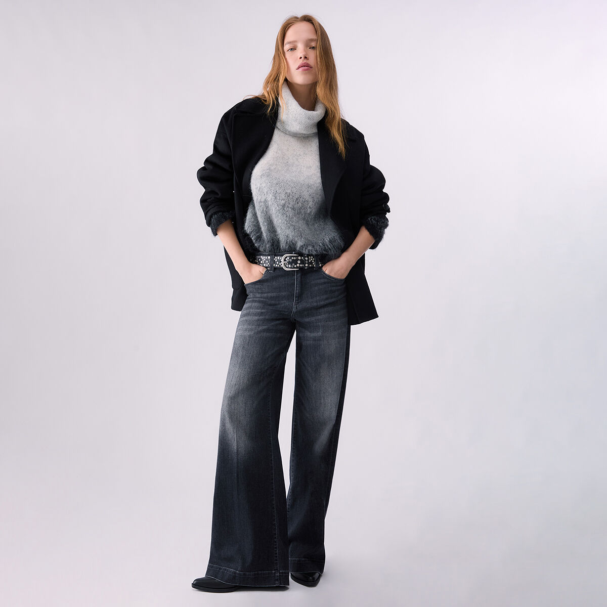 Col roulé jacquard en laine brossée gris, LIU JO