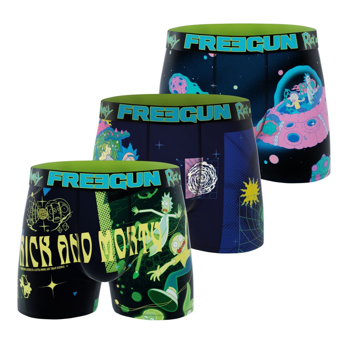 Lot De 3 Boxers Rick Et Morty vert/bleu/turquoise/rose/jaune, FREEGUN
