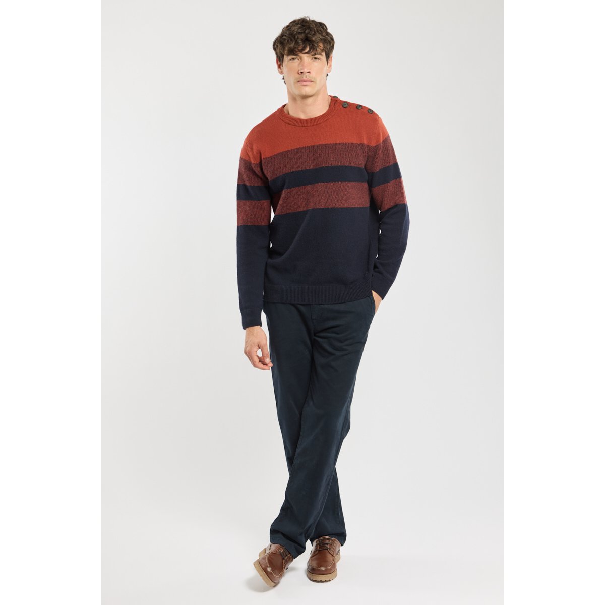Pull marin Deauville - laine marine deep/ketchup, ARMOR-LUX