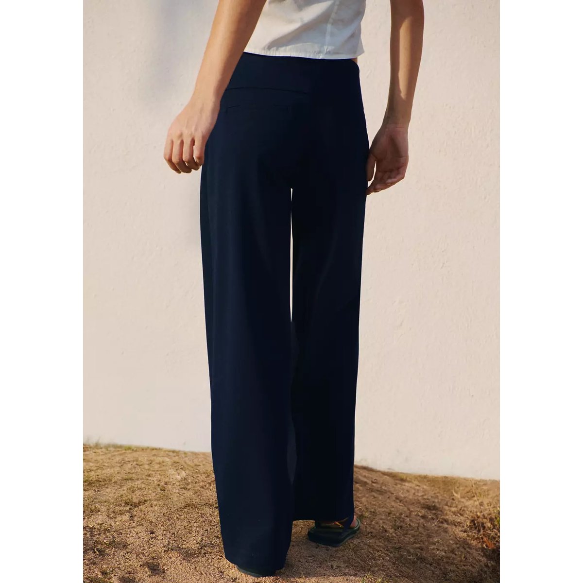 Pantalon Wideleg taille haute bleu marine, MANGO TEEN