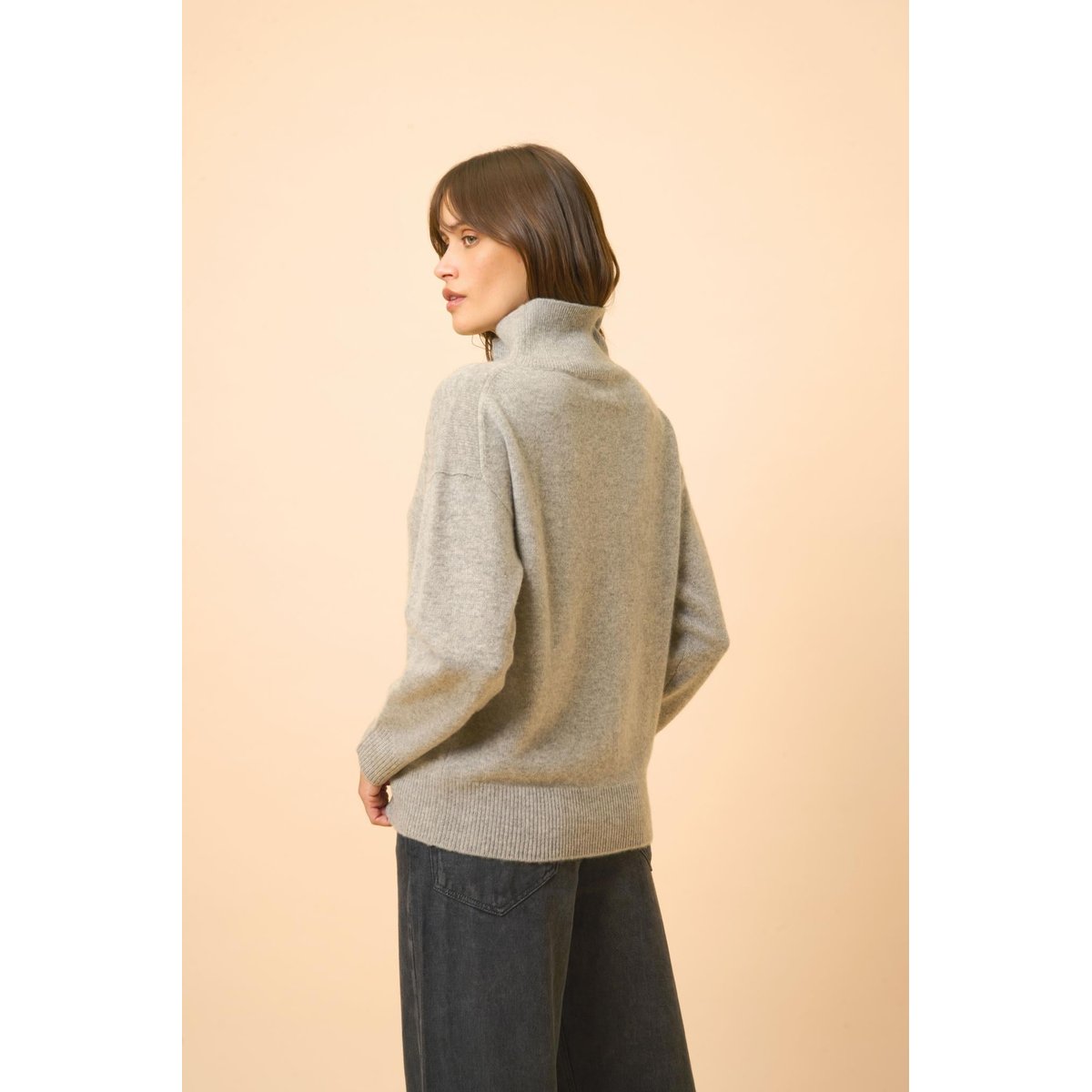 Pull Col Roulé 4 Fils Anthracite Chiné Louise gris anthracite chiné, JUST CASHMERE