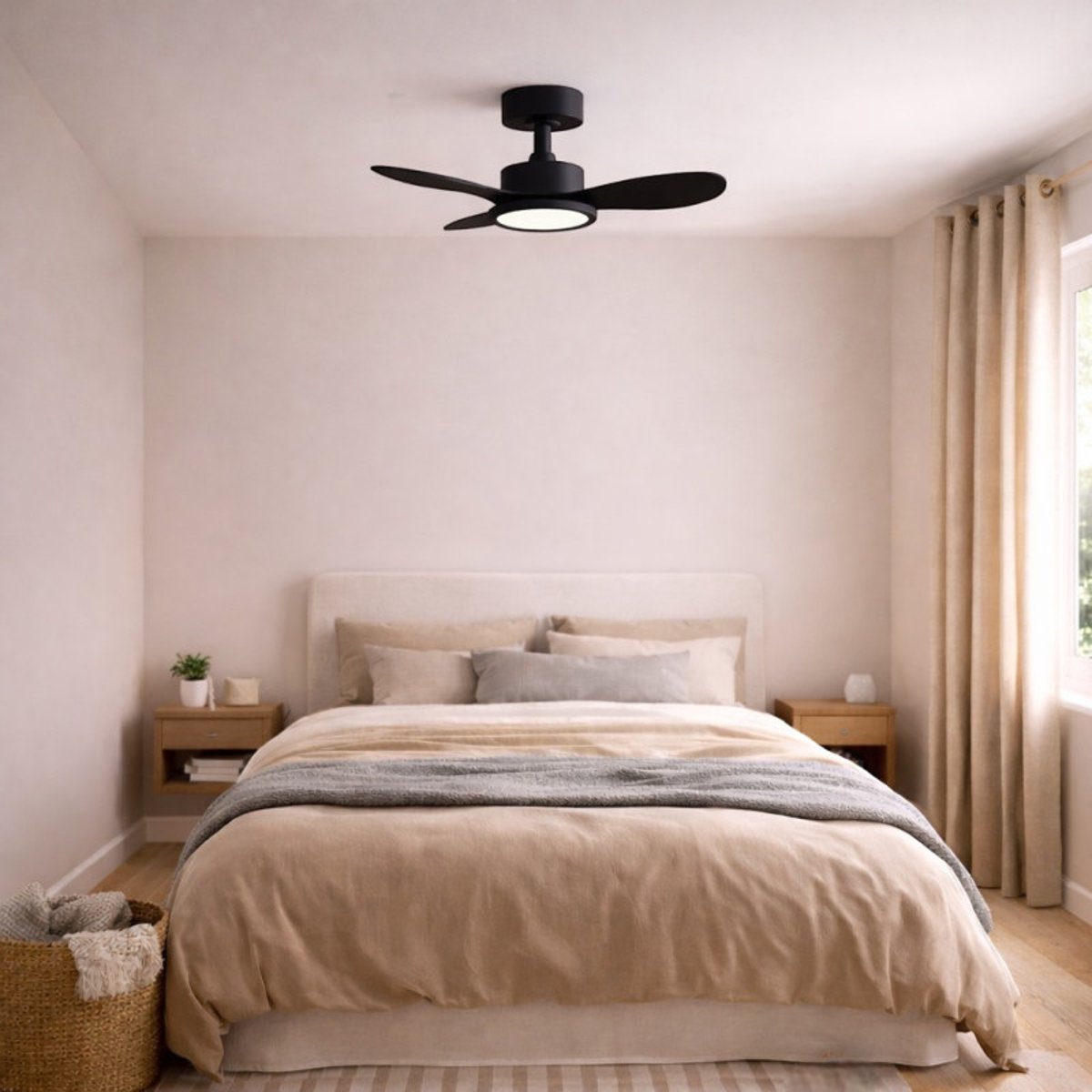 Ventilateur de plafond lumineux noir mat RIGA II XS noir, MILLUMINE