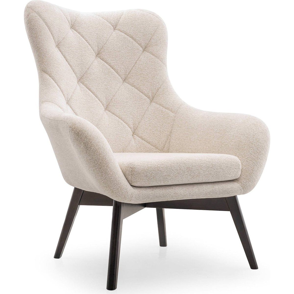 Fauteuil bergère capitonné collection FERNANZO beige chiné raven, RECOLLECTION