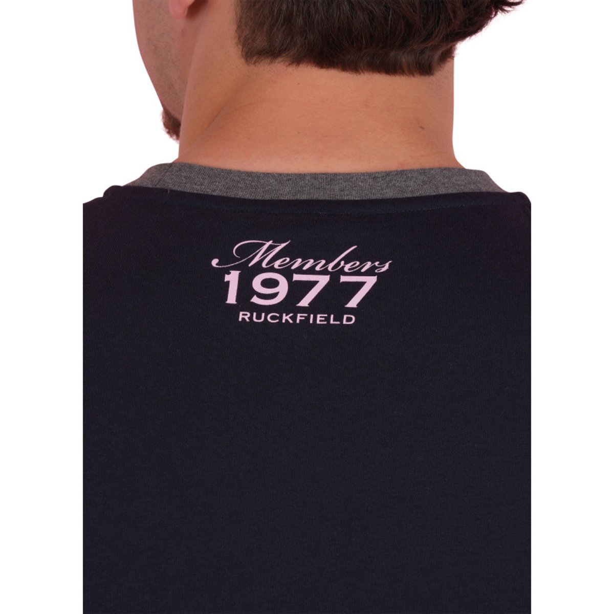 T-shirt en coton marine uni pourvu de manches courtes et d'un col rond bleu foncé, RUCKFIELD