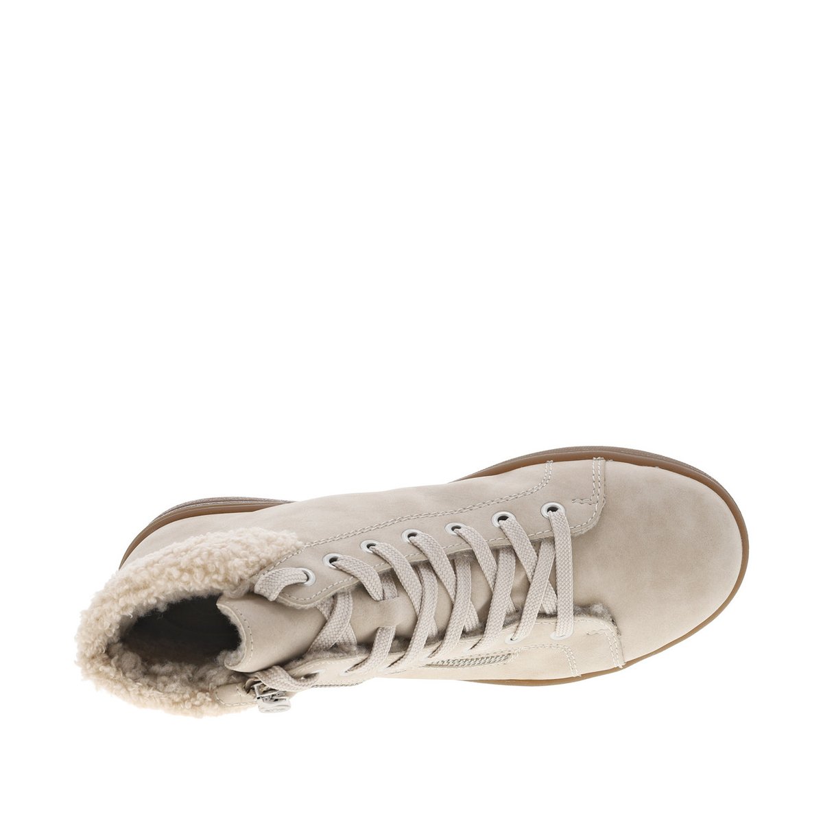Bottines beiges à talon plat avec des lacets et un zip latéral beiges, RIEKER