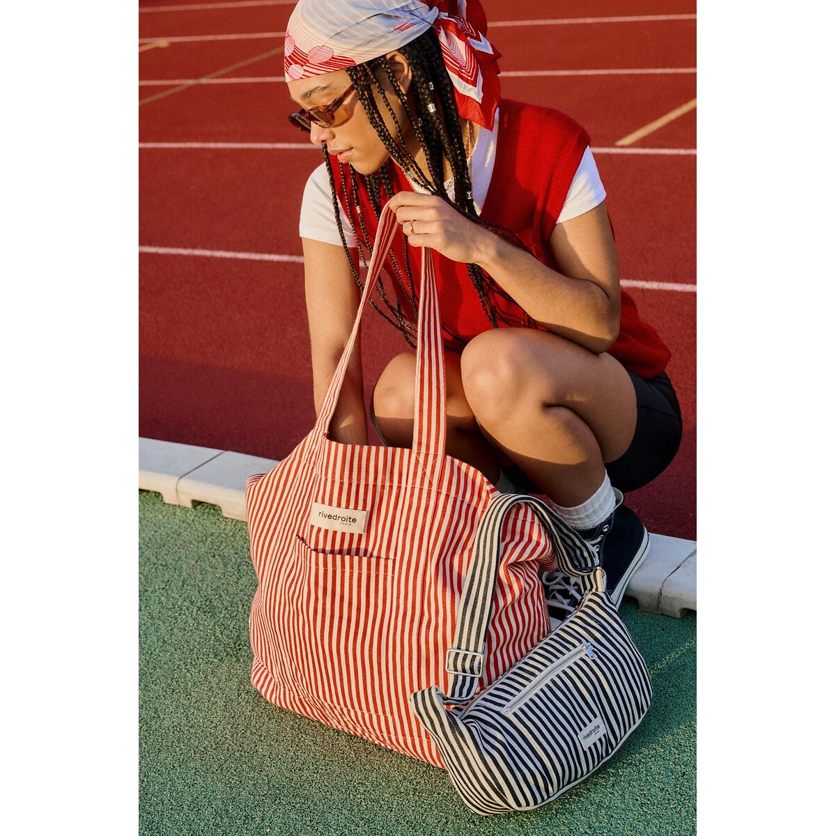 Sac cabas rayé, AMELOT rayé rouge/blanc, RIVEDROITE
