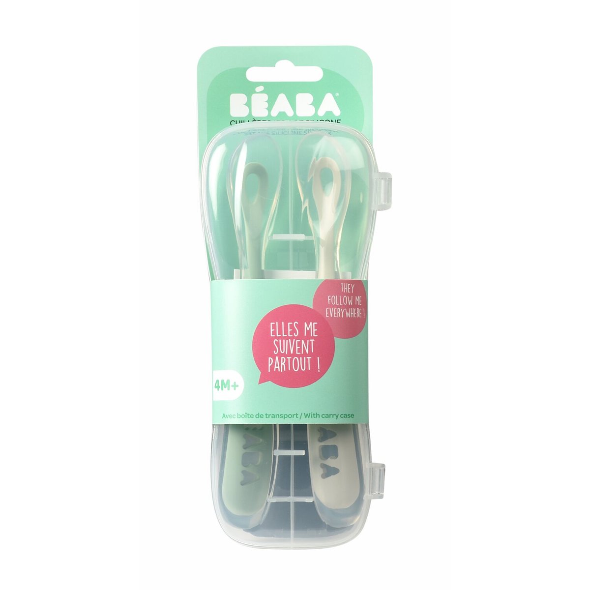 Lot de 2 cuillères silicone 1er âge argile, vert de gris, BEABA