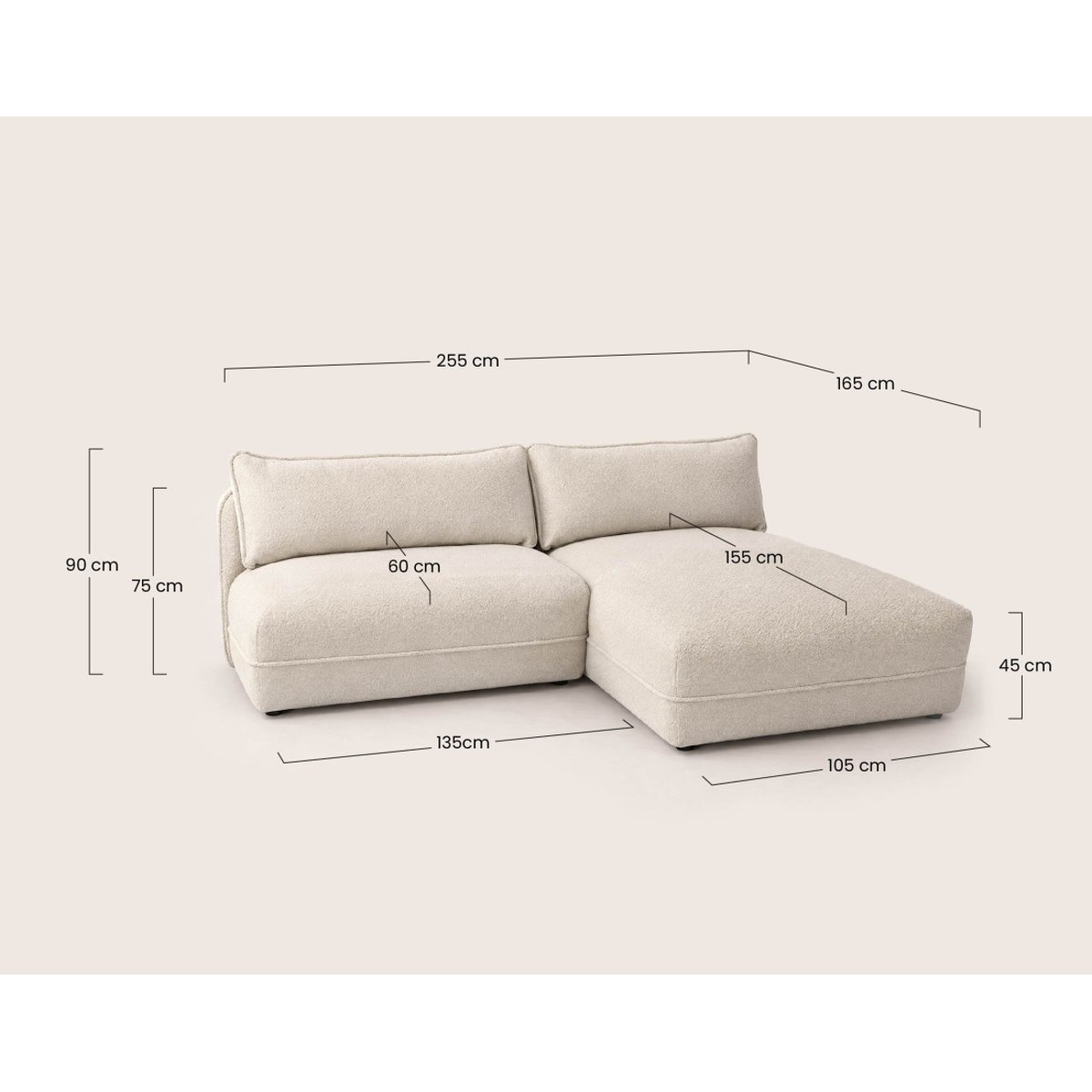 Canapé d'Angle droit en Tissu bouclette 4 places - LUCIEN gris, BEST MOBILIER