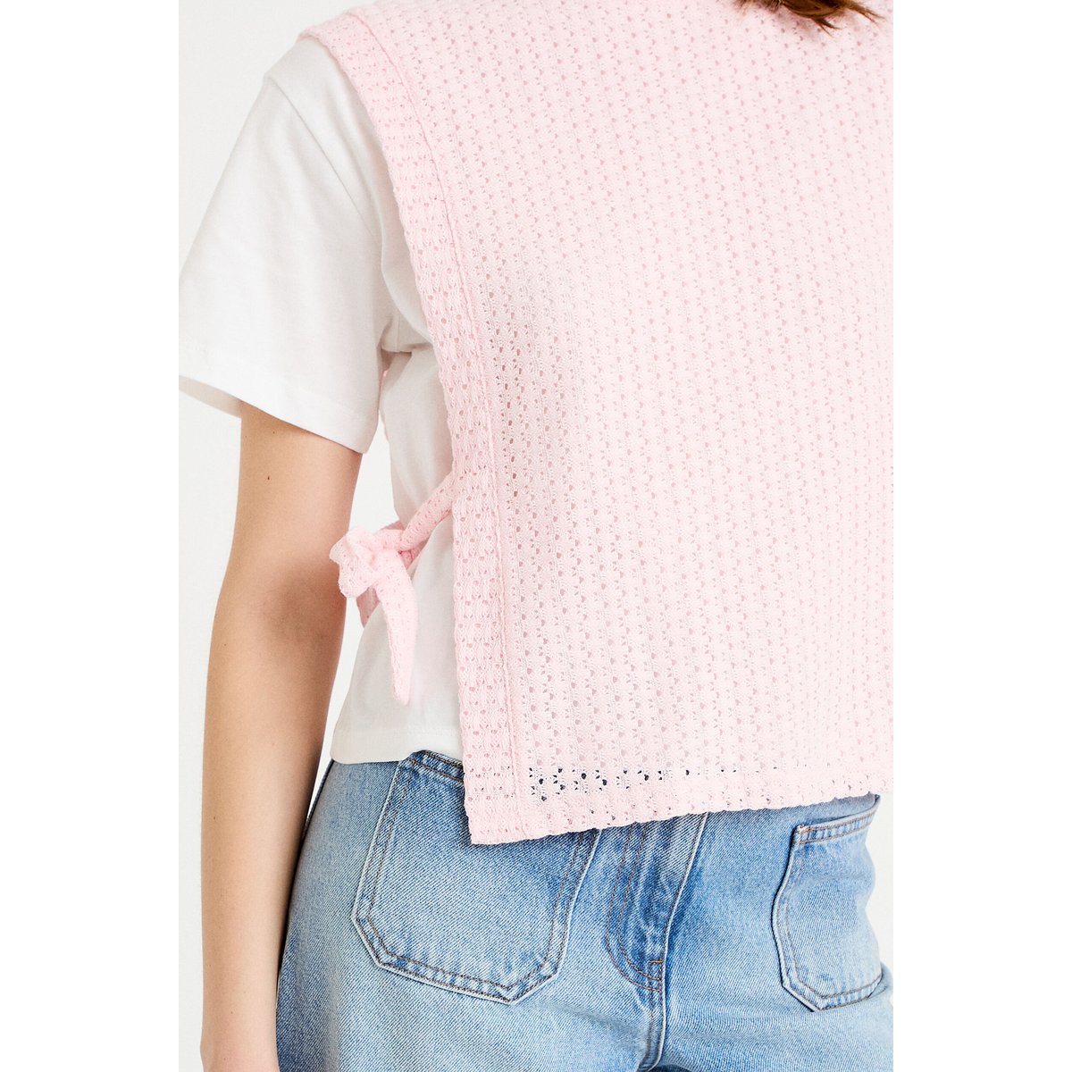 T-shirt 2-en-1 col rond manches courtes rose clair, CACHE CACHE