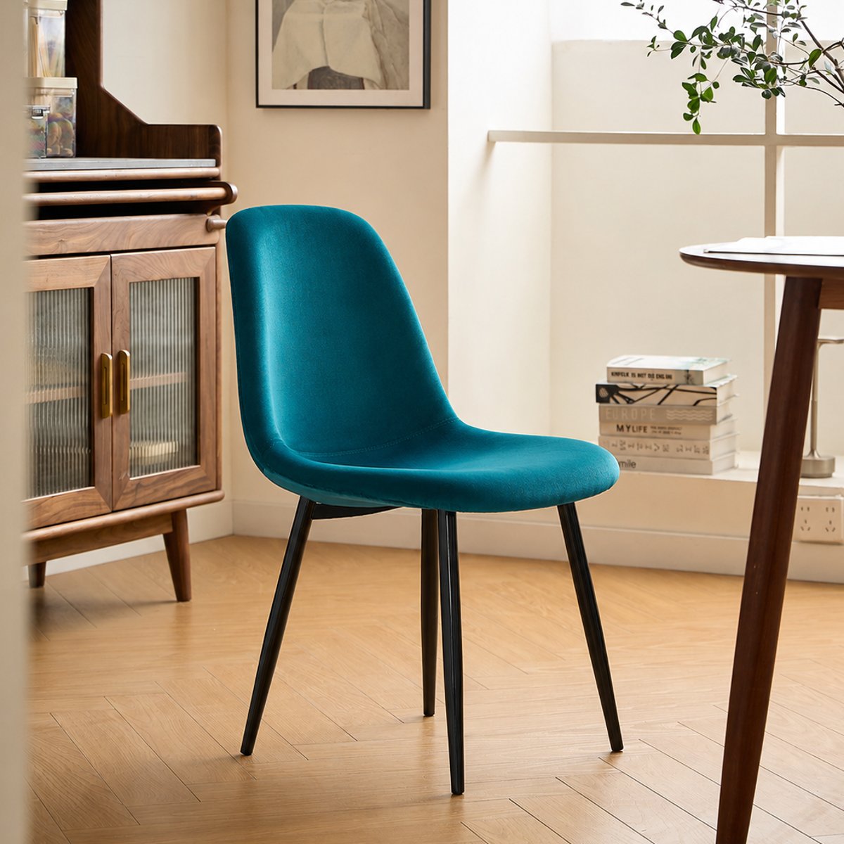 Lot de 4 chaises en velours, COPENHAGEN bleu canard, NORDLYS