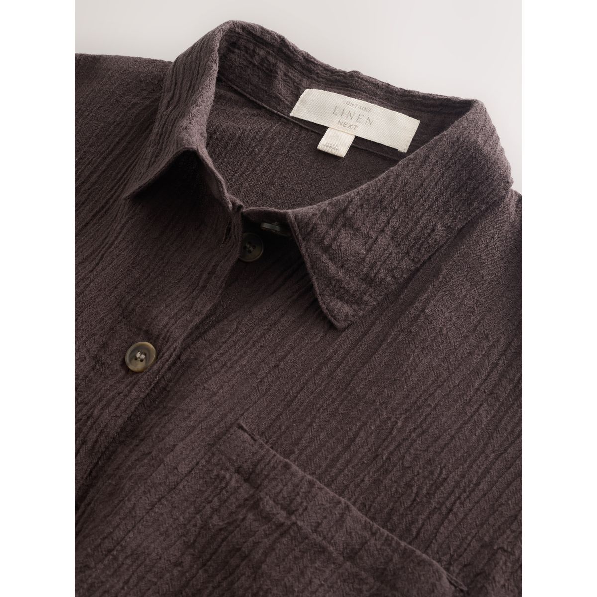 Chemise texturée manches courtes en lin marron chocolat, NEXT