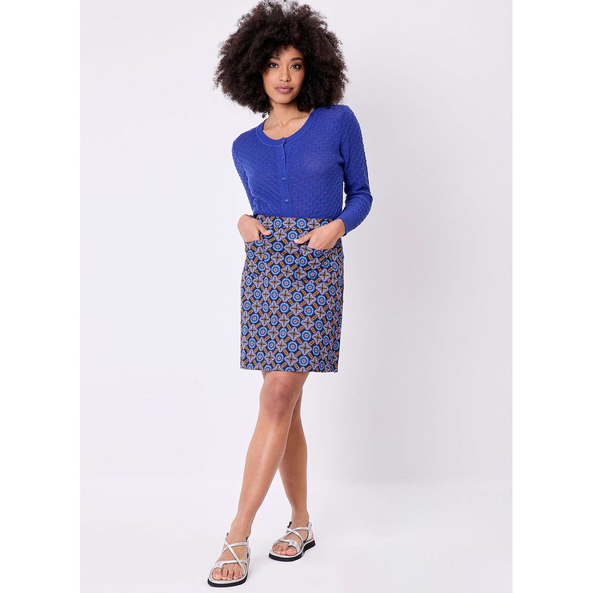 Jupe évasée en coton stretch NORA bleu nairobi, PRINCESSE NOMADE