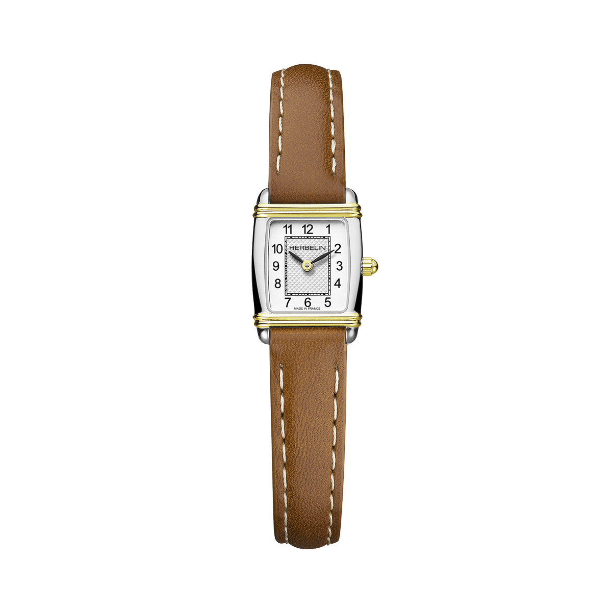 Montre Analogique  ART DECO argenté blanc marron, HERBELIN