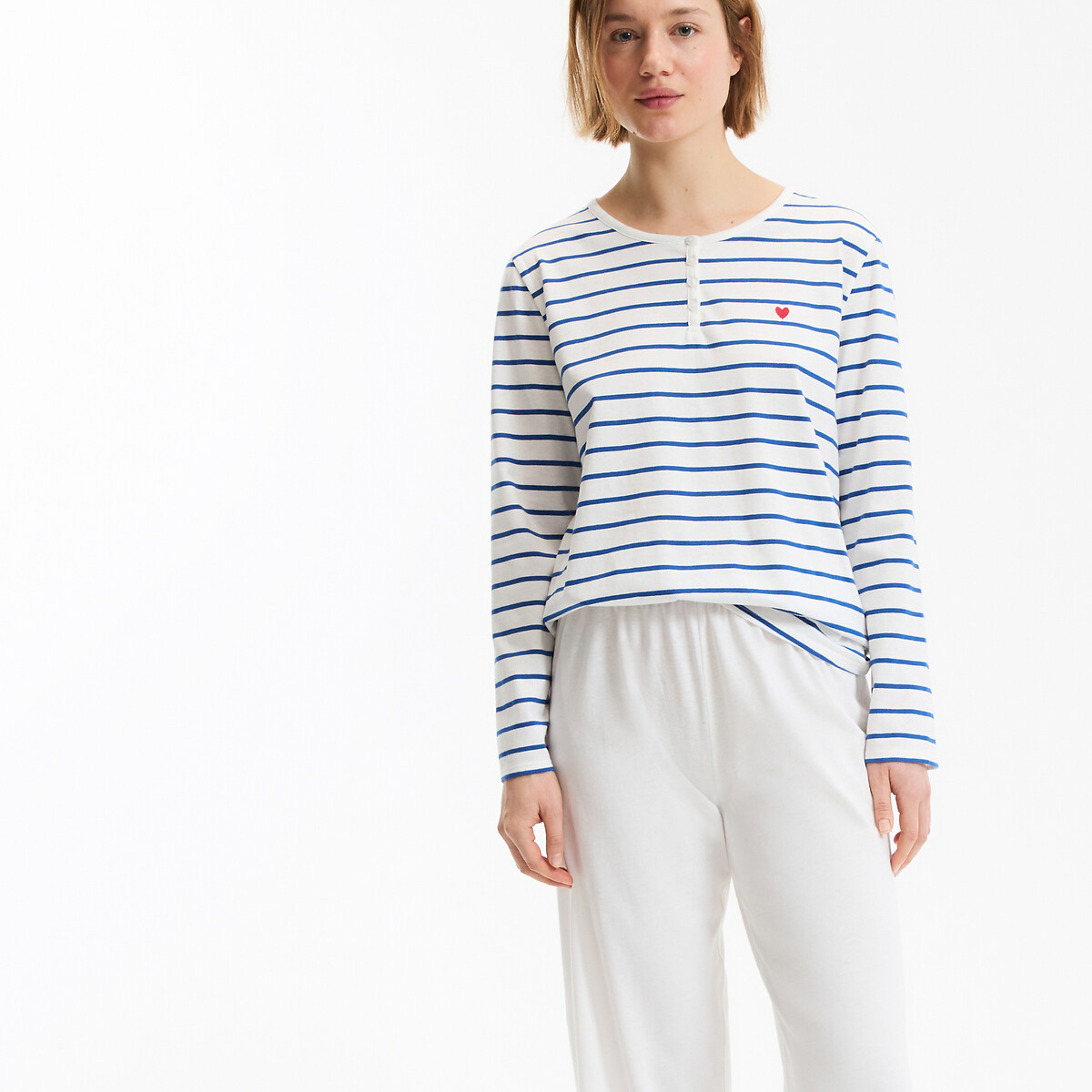 Pyjama en jersey de coton rayé bleu clair, ANNE WEYBURN