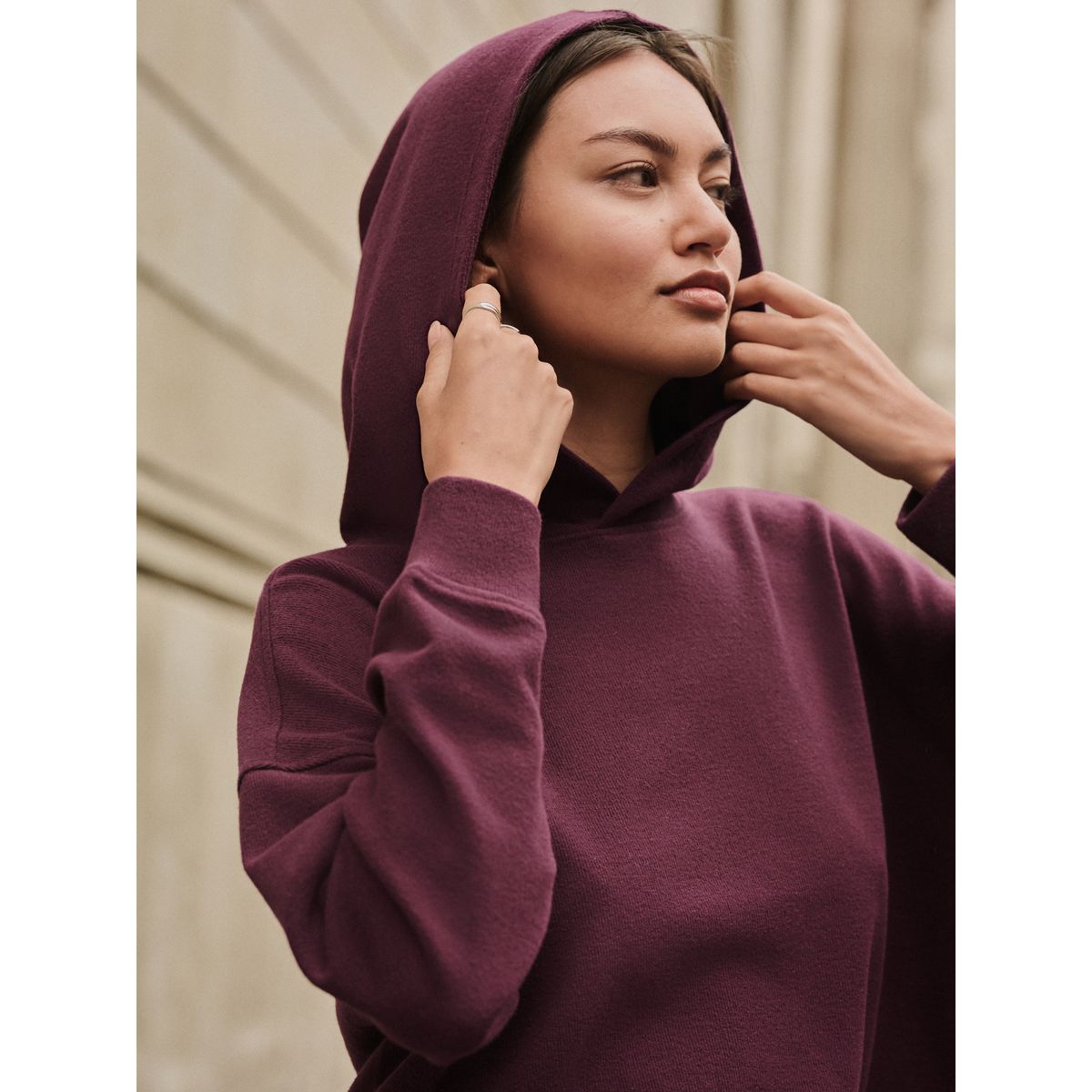 Pull à capuche et col rond côtelé doux bordeaux, NEXT