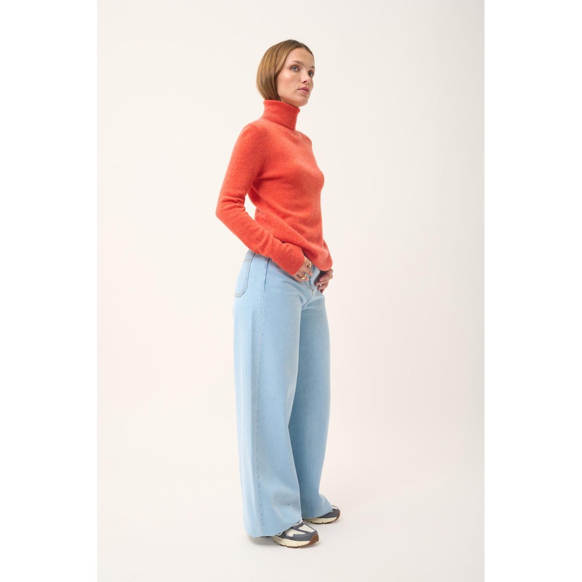 Pull Col Roulé Orange Chiné Ava orange, JUST CASHMERE