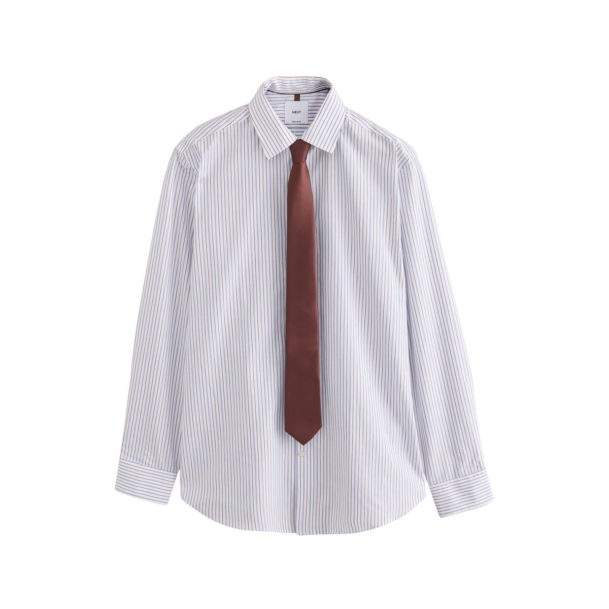 Chemise habillée à rayures avec cravate blanc/bleu/brun, NEXT