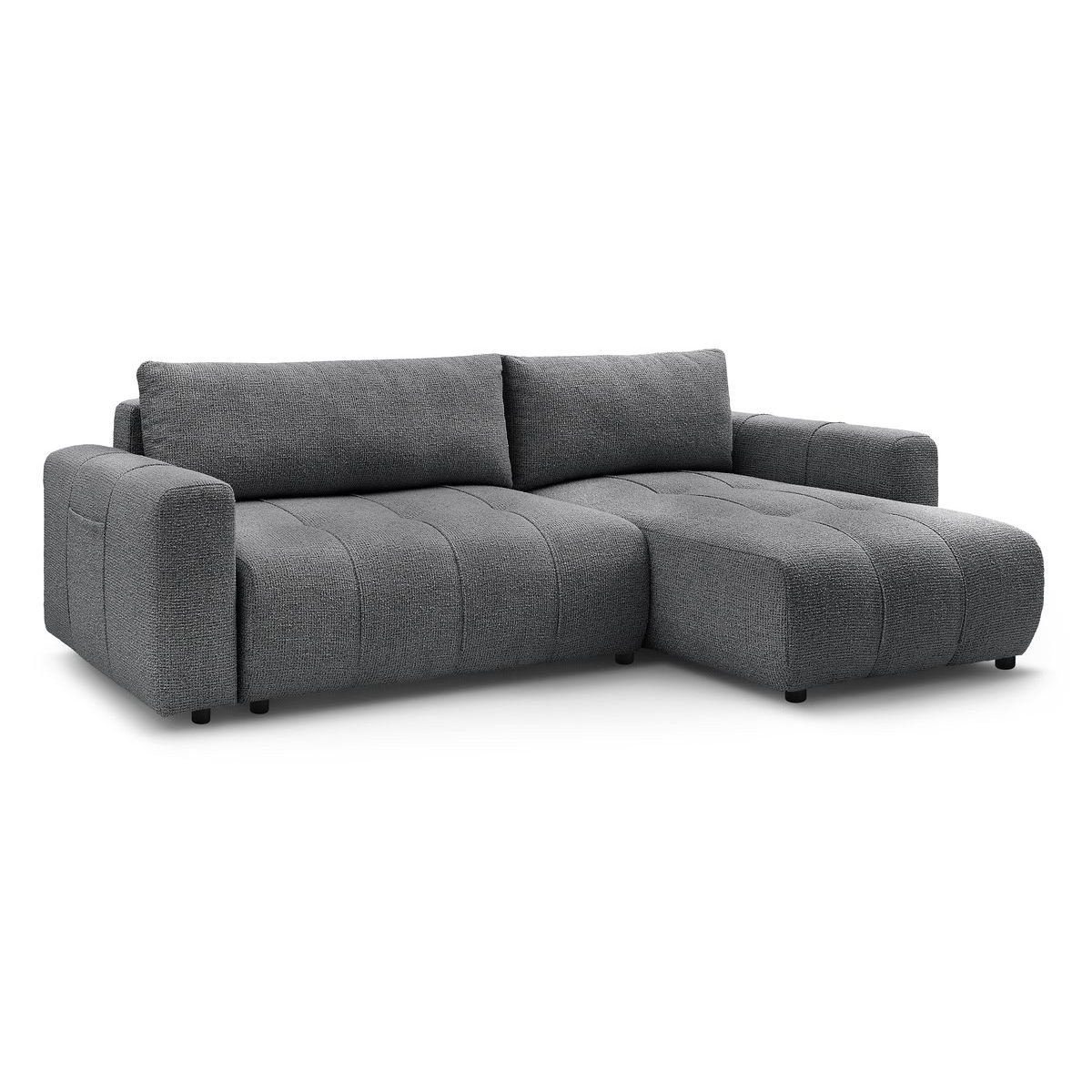Canapé d'angle convertible 3 places en tissu chiné, ARSENE gris foncé, BOBOCHIC
