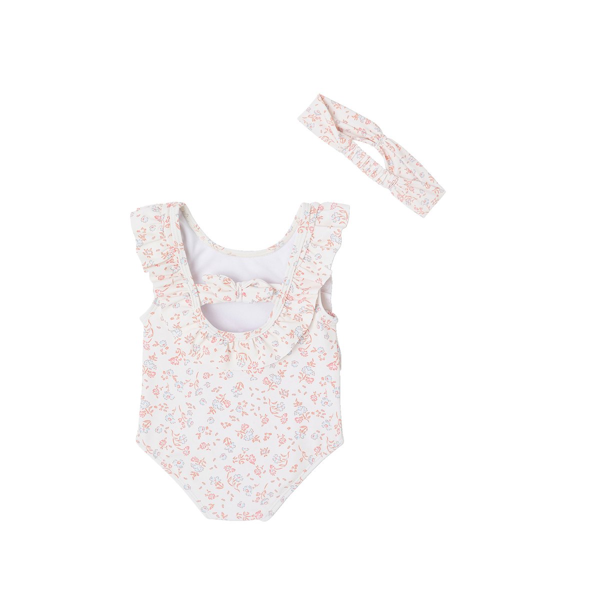 Ensemble de bain bébé maillot et bandeau écru, VERTBAUDET