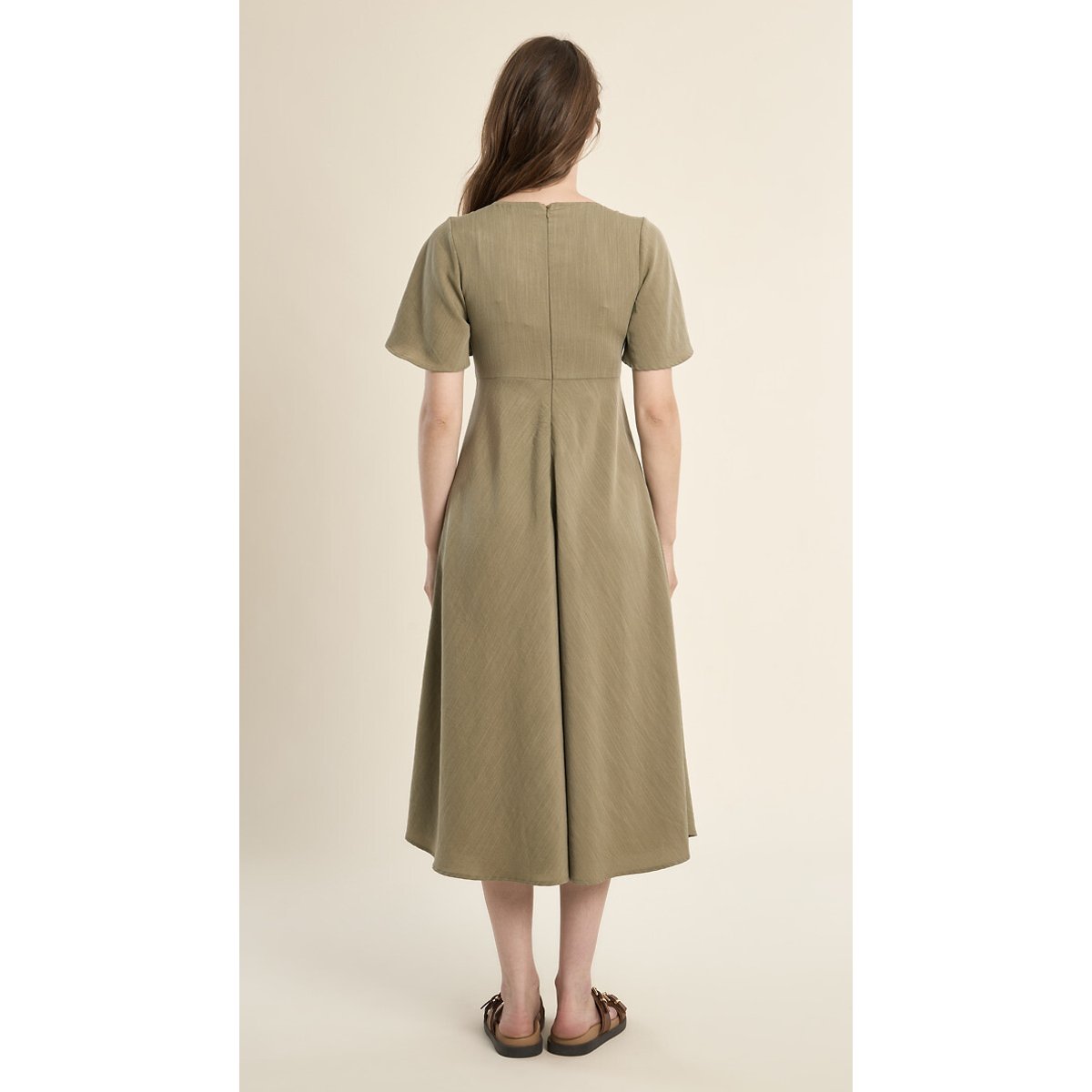 V-Neck Short Sleeve Maxi Dress light khaki green, MOLLY BRACKEN
