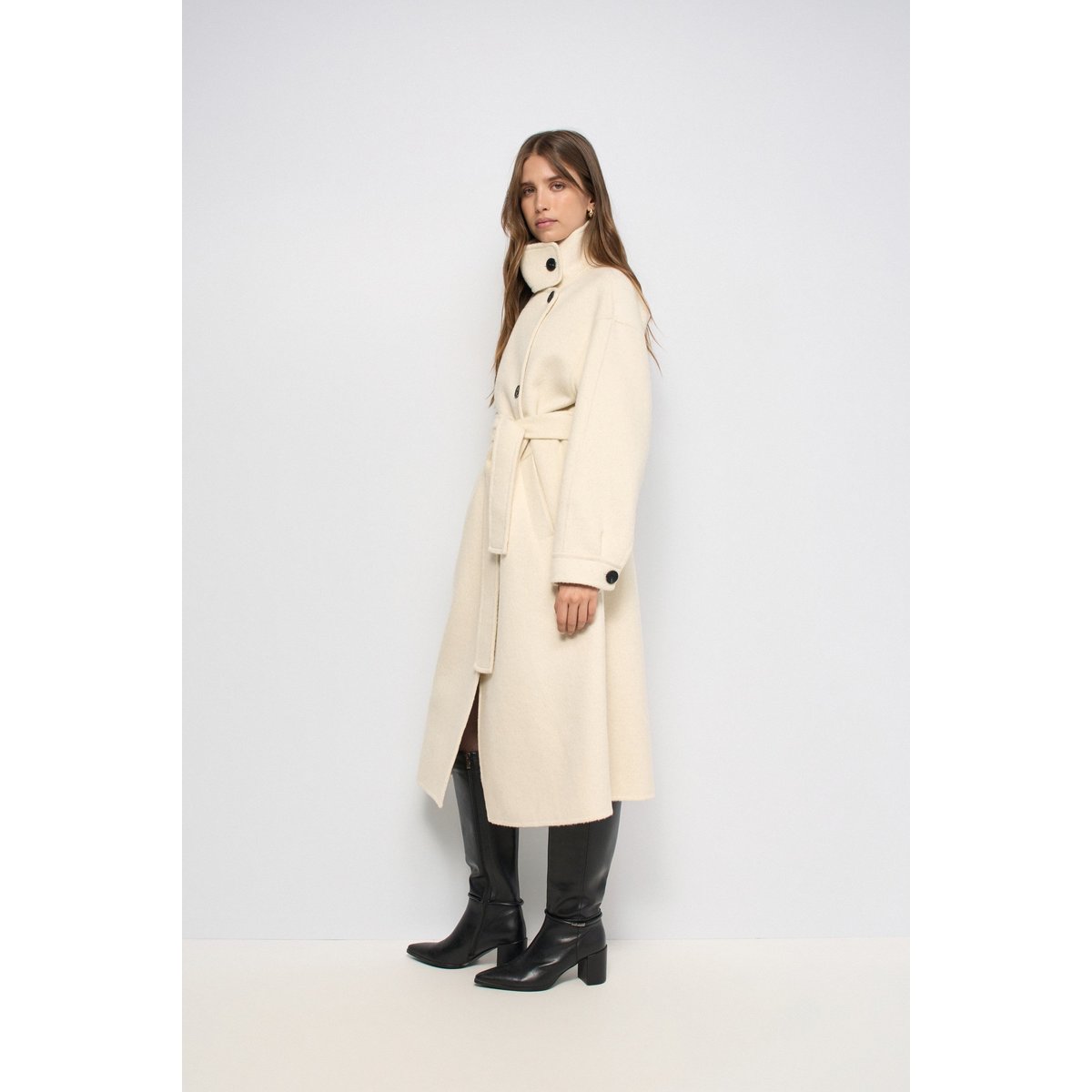MANTEAU LONG EN DRAP AVEC LAINE beige, SALSA JEANS