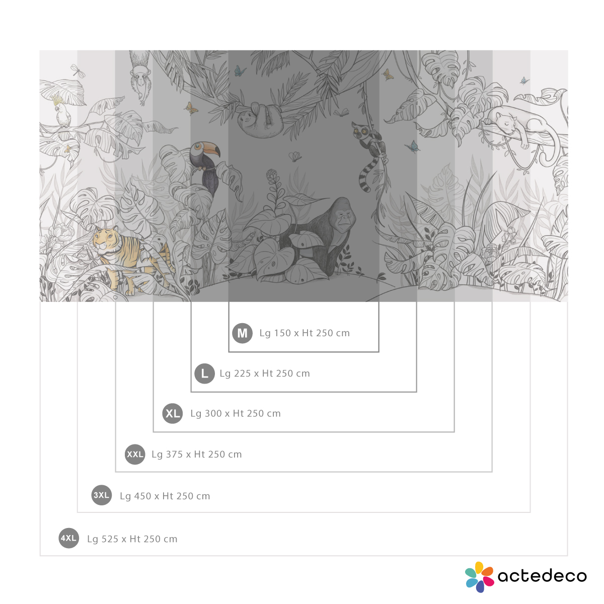 Papier peint panoramique Jungle, Couleurs 300 x 250cm couleurs, ACTE DECO