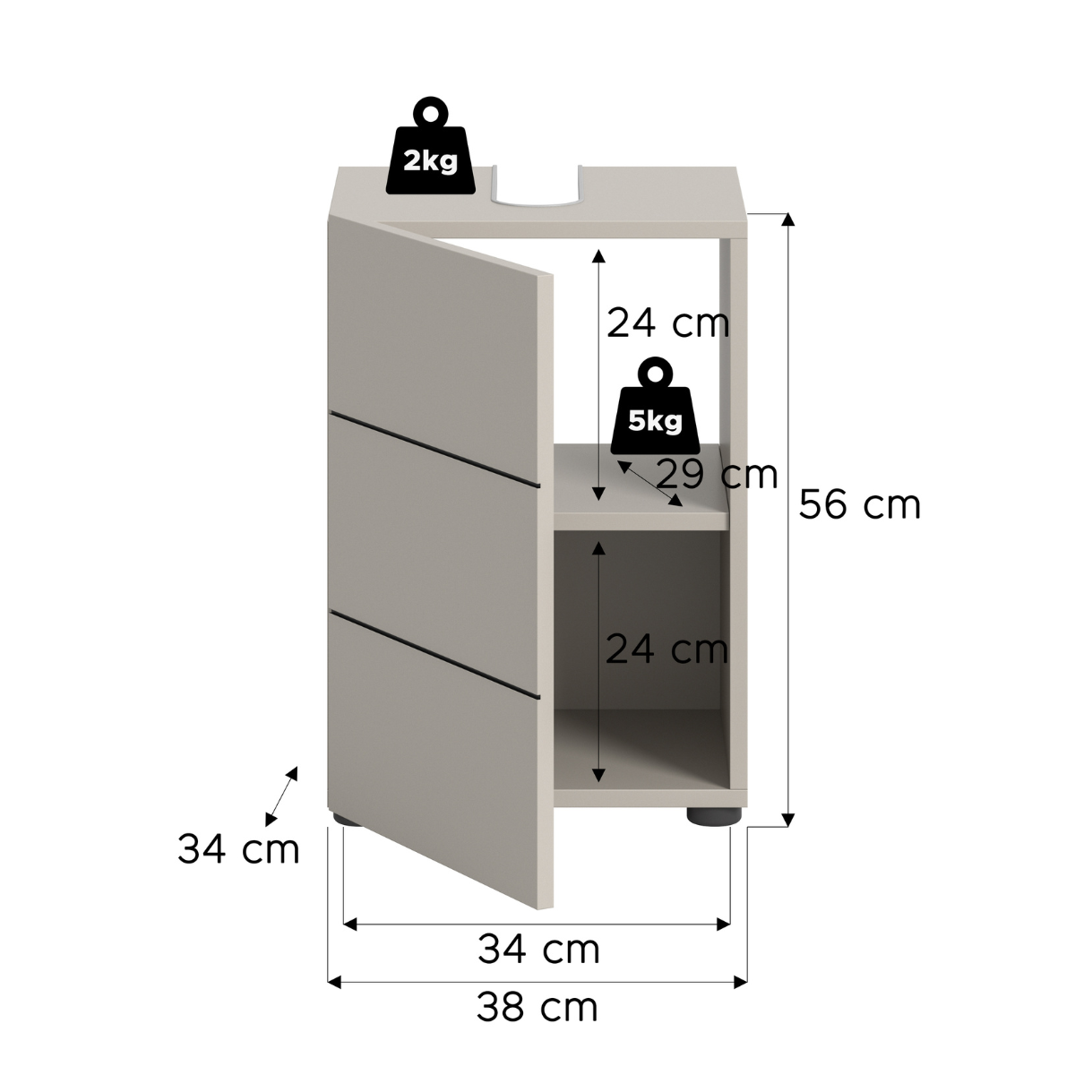 Meuble sous lavabo 1 porte NUA cashmere, CALICOSY