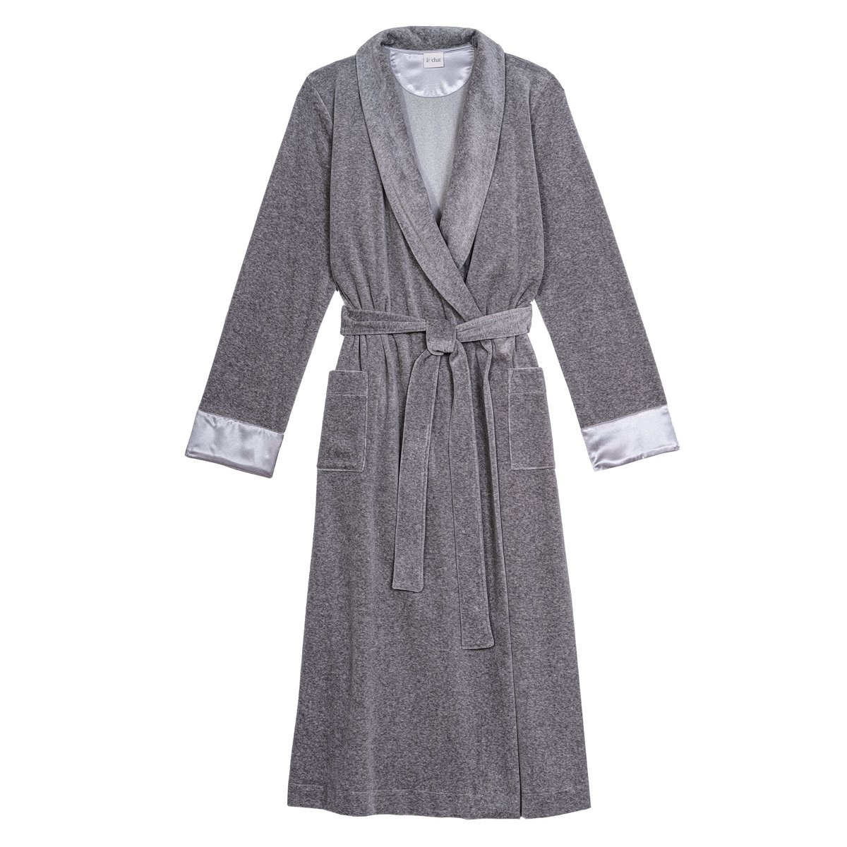 Peignoir croisé en velours ESSENTIEL H67A gris, LE CHAT