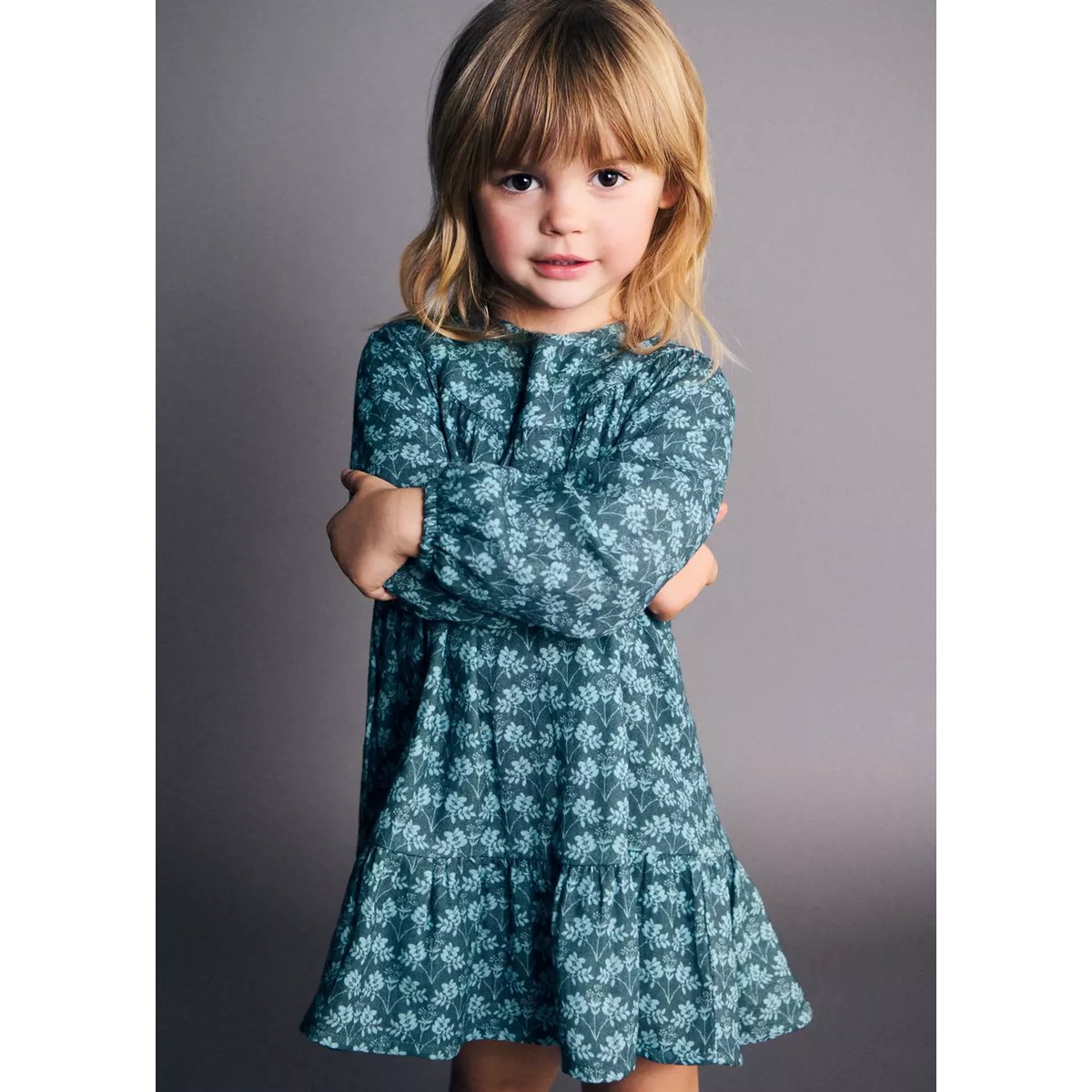 Robe coton fleurs émeraude, MANGO BABY