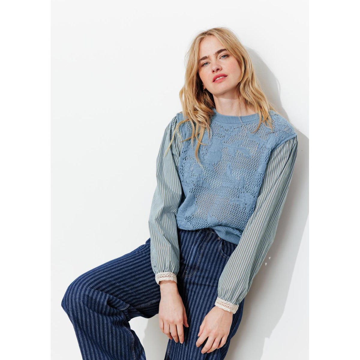 Pull à effet superposé bleu, PROMOD