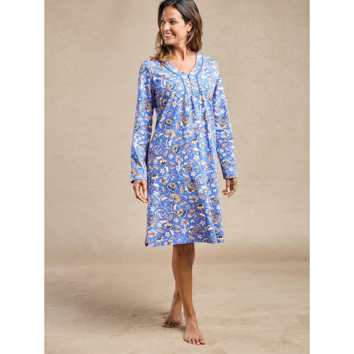Chemise de nuit courte en jersey imprimé bleu, DAXON