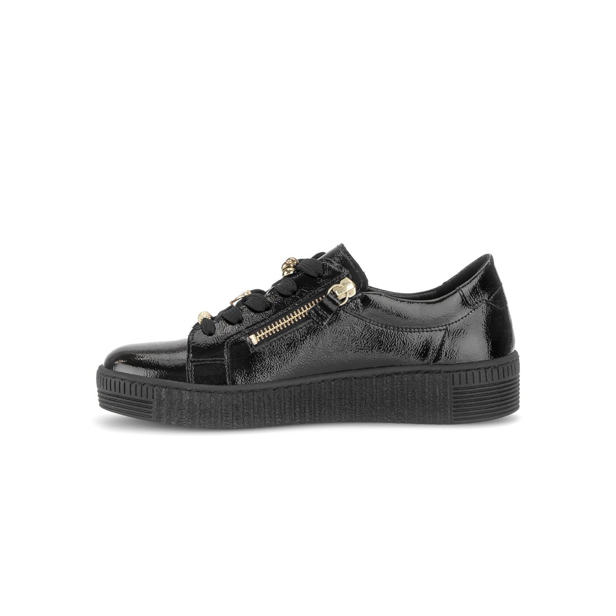 Baskets en cuir verni à talon compensé noir, GABOR