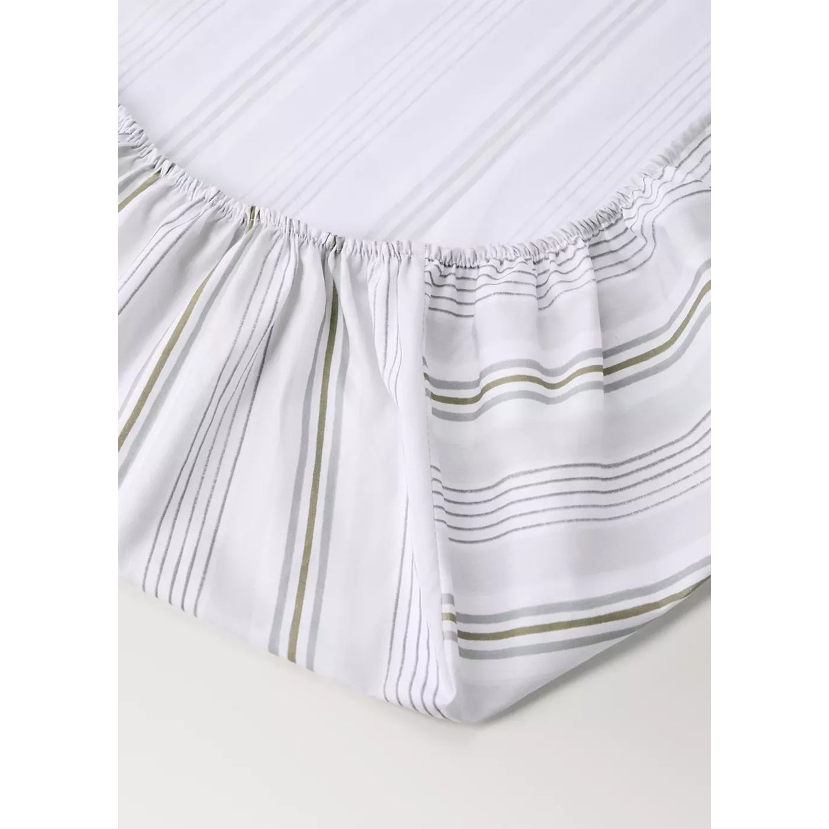 Drap-housse berceau percale de coton imprimé rayures gris, MANGO HOME