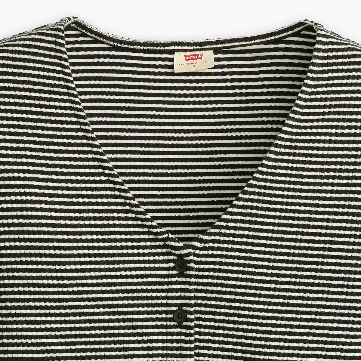 T-shirt manches longues, col V rayé noir/écru, LEVI'S