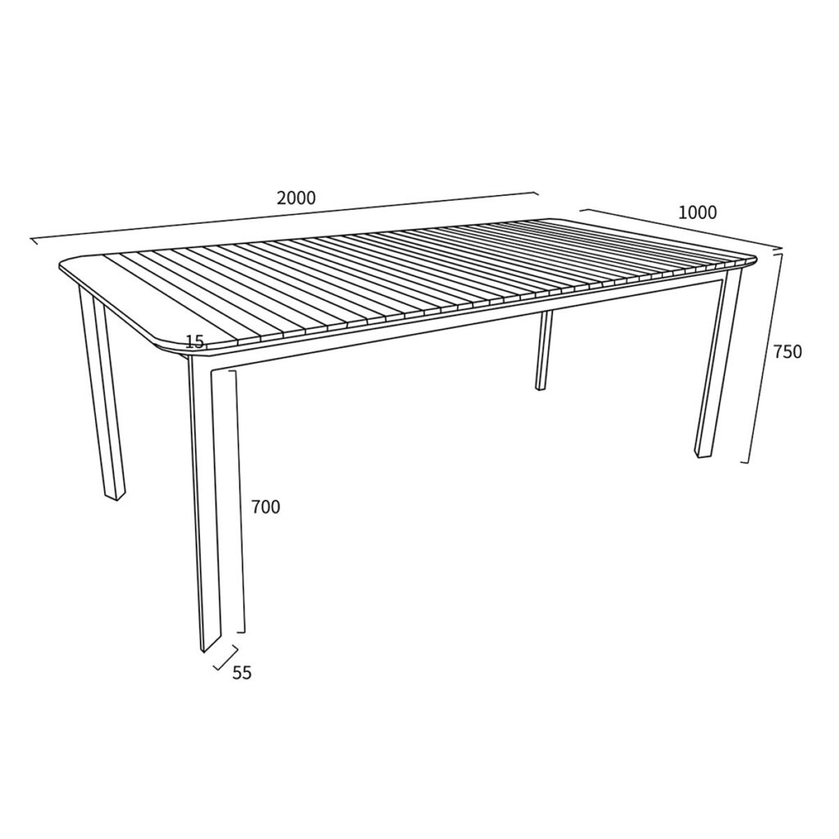 Table teck massif alu PIANA anthracite, WILSA GARDEN