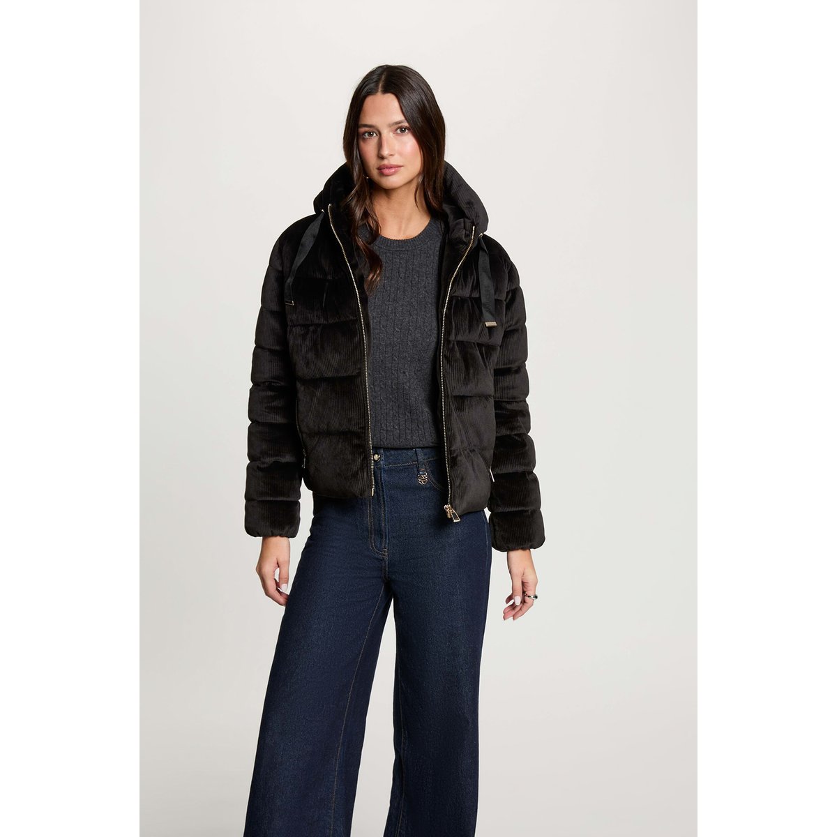 Doudoune courte velours noir, MORGAN