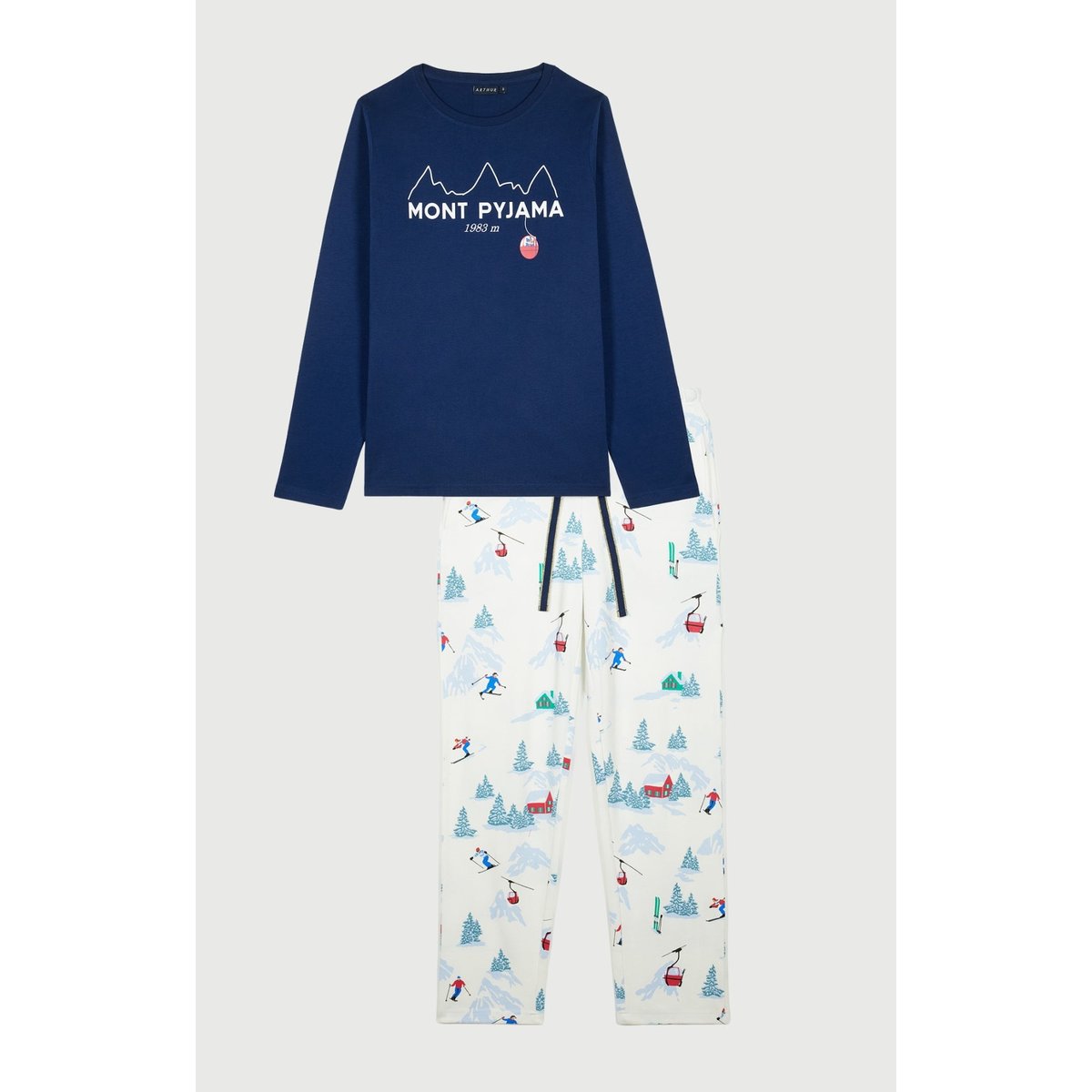 Pyjama en jersey de coton épais imprimé Rêves au sommet blanc, ARTHUR