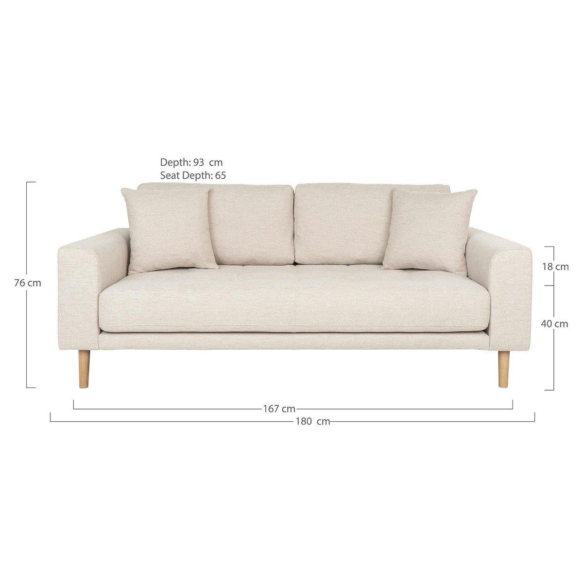Canapé droit moderne en tissu AMSTERDAM beige sable - 2,5 places, PIER IMPORT