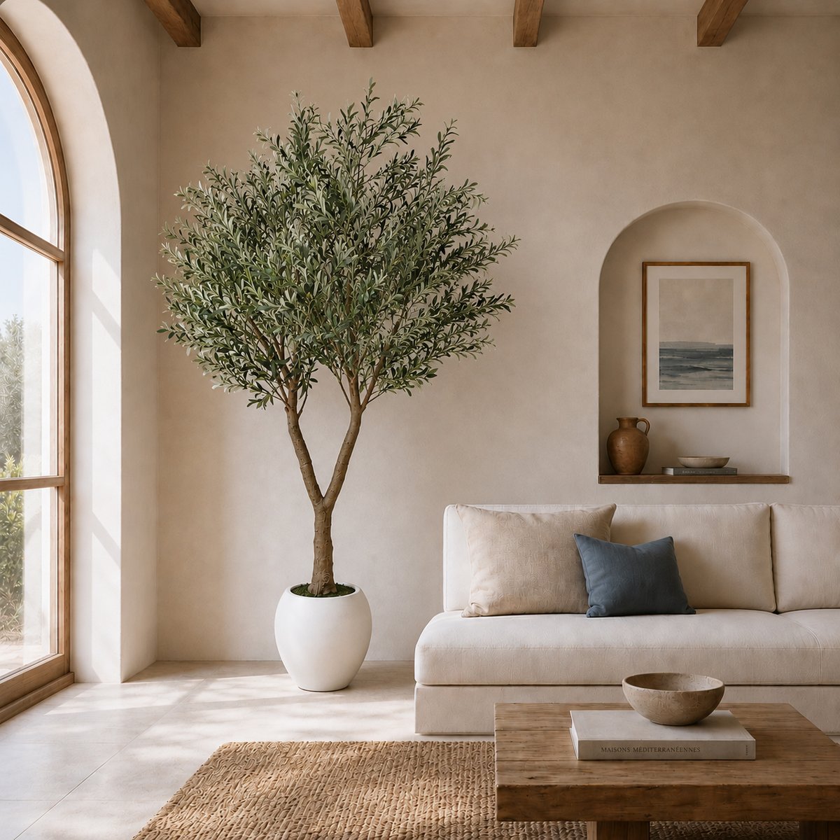 Olivier artificiel pot blanc 240cm autres, LIGNE DECO