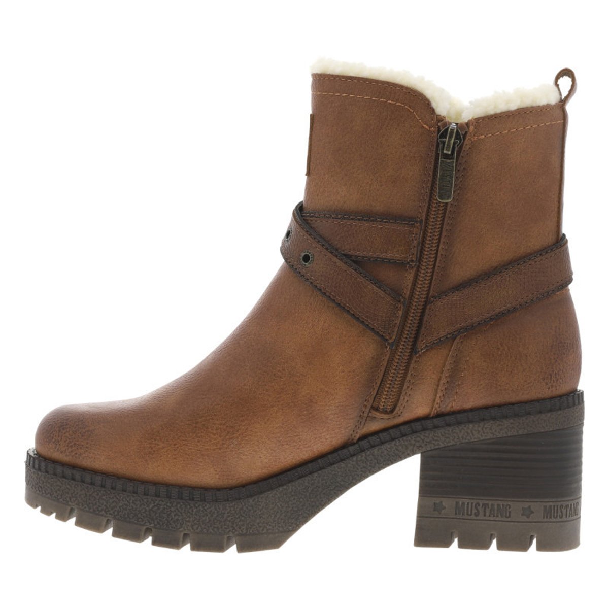 Boots grises à talon décroché moyen avec un zip et une boucle décorative cognac, MUSTANG