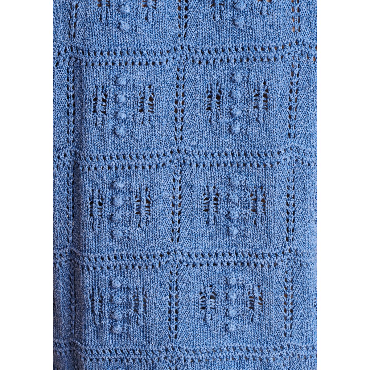 Pull sans manches en maille crochet bleu denim, LA FEE MARABOUTEE