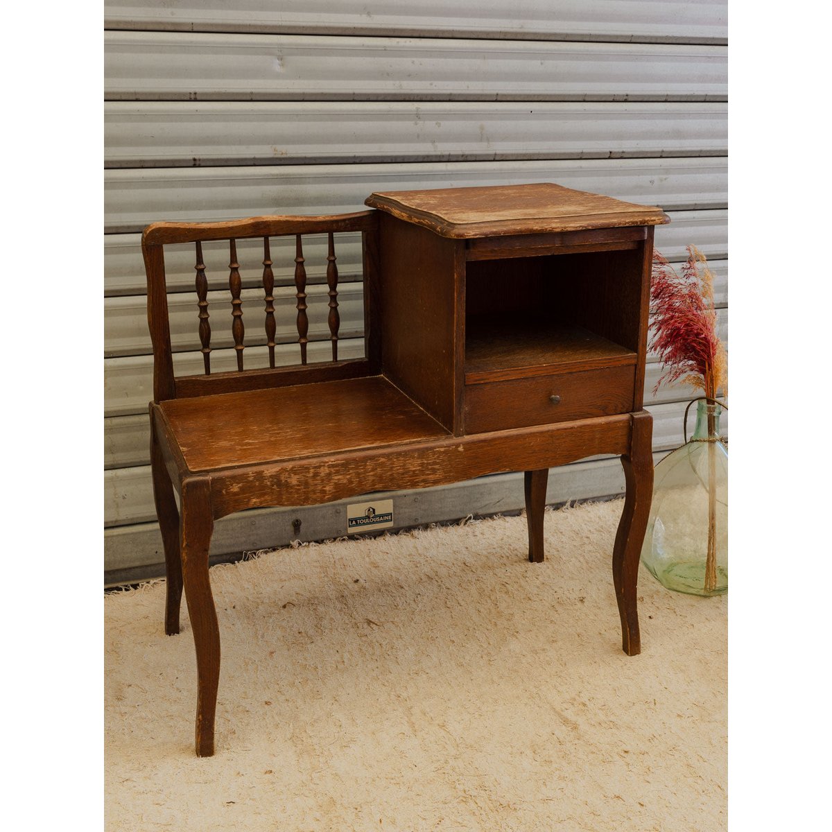 Ancien meuble à téléphone en bois Francine N°1615 - Bon état bois foncé, DEBONGOUT