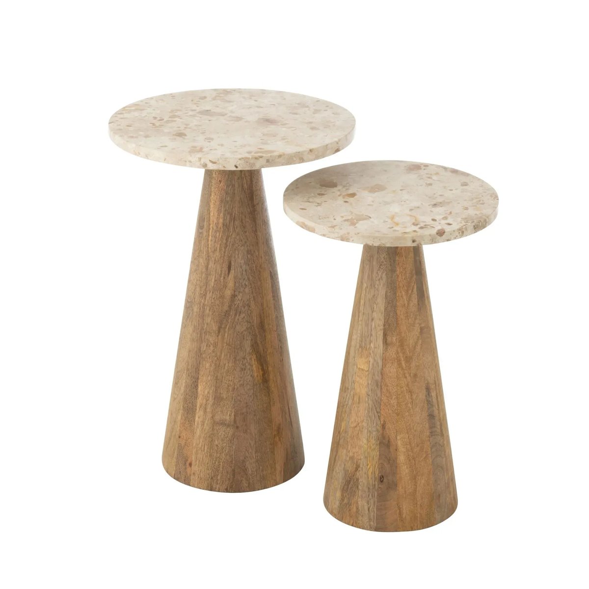 Tables basses en marbre beige et pied bois D35 (set de 2) - ASO beige, HELLIN, DEPUIS 1862