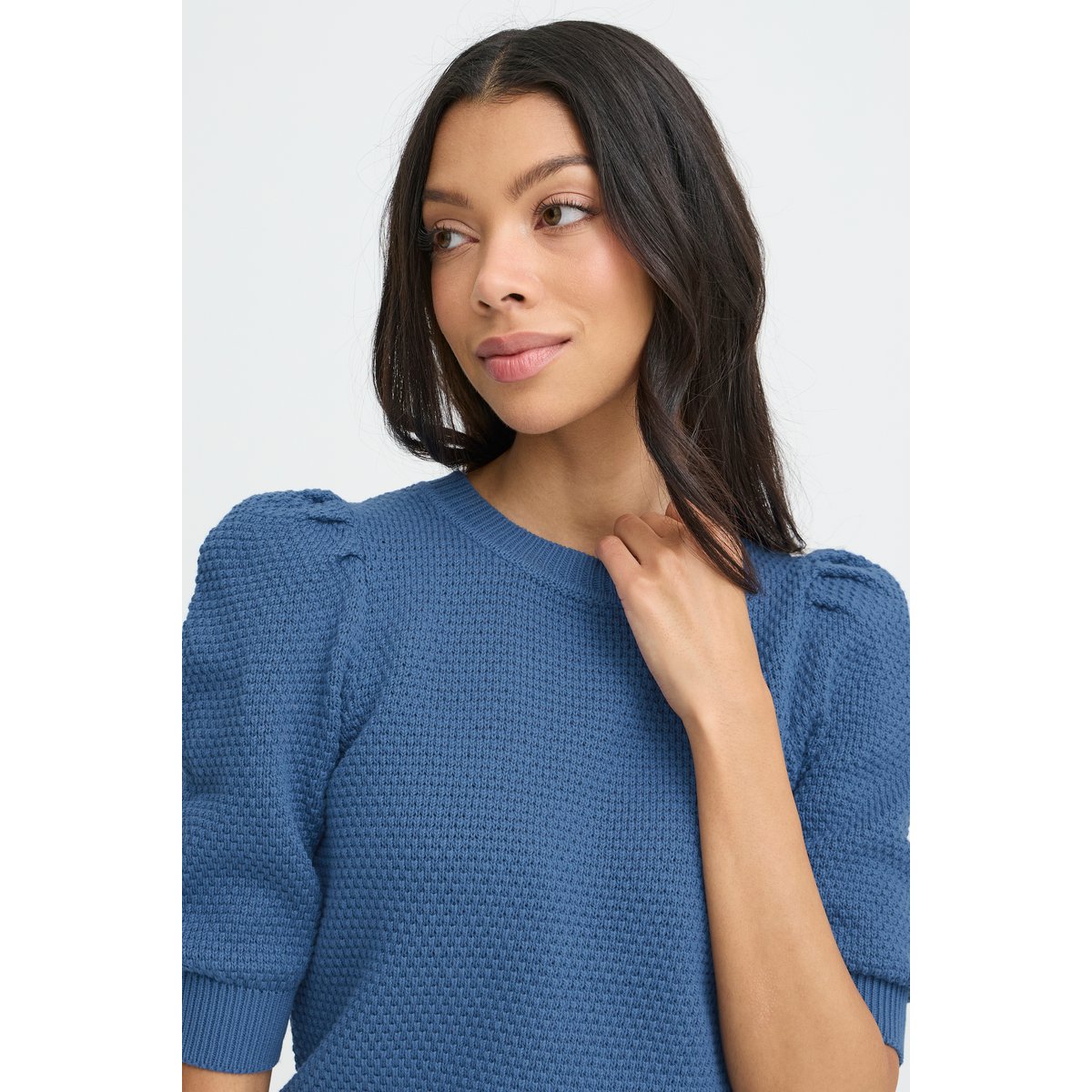 Pull en maille, manches 3/4, col rond bleu true navy, B.YOUNG