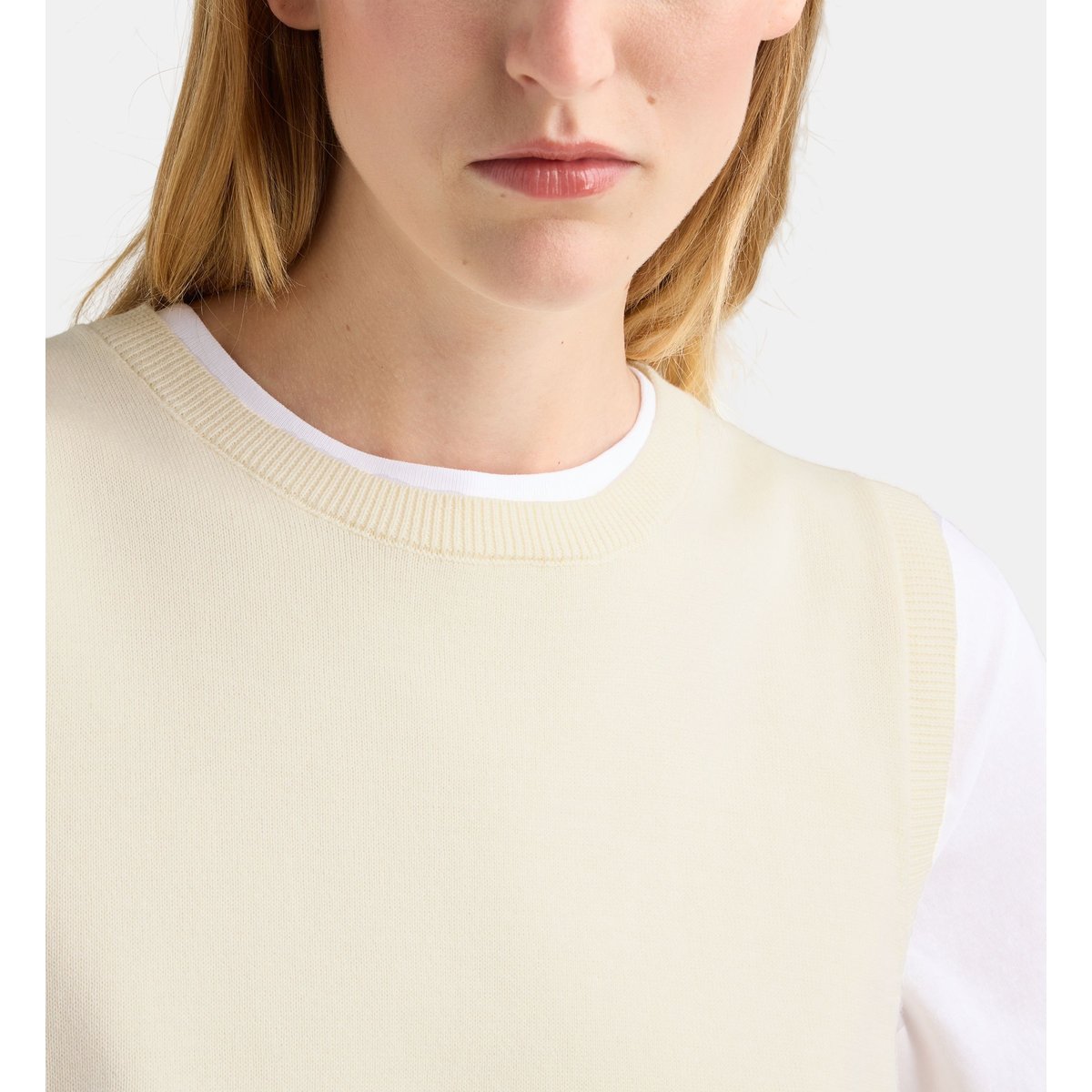 Pull sans manches droit fan dit coton beige, GALERIES LAFAYETTE