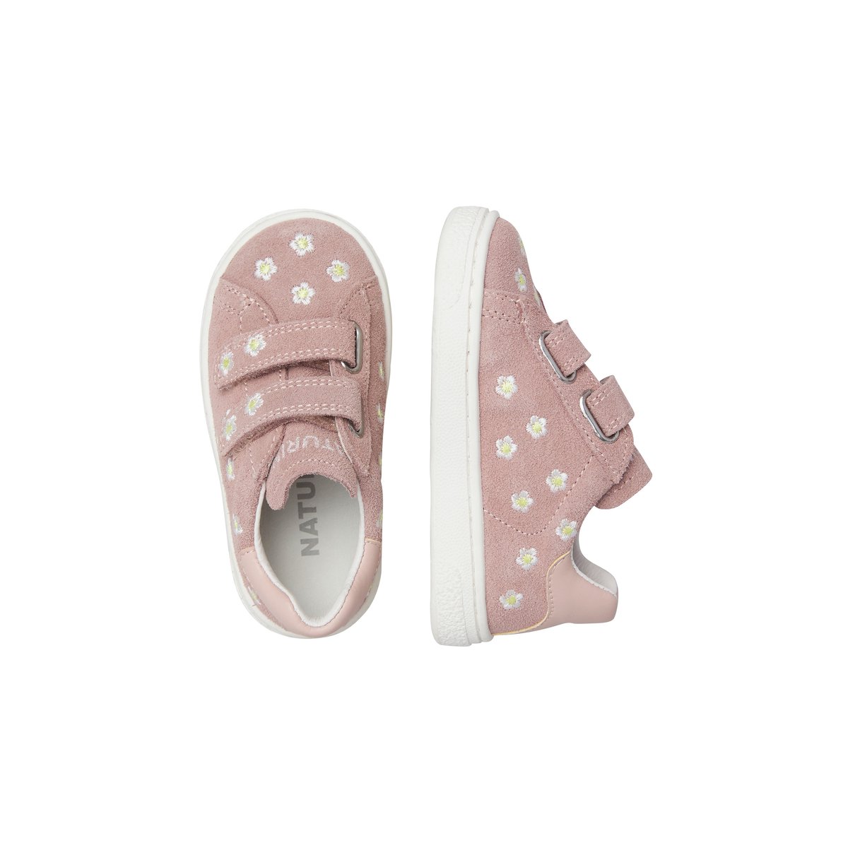 Sneakers en cuir et en daim avec des marguerites HASSELT 2 EMBR.DAISIES VL. rose-rose poudré, NATURINO