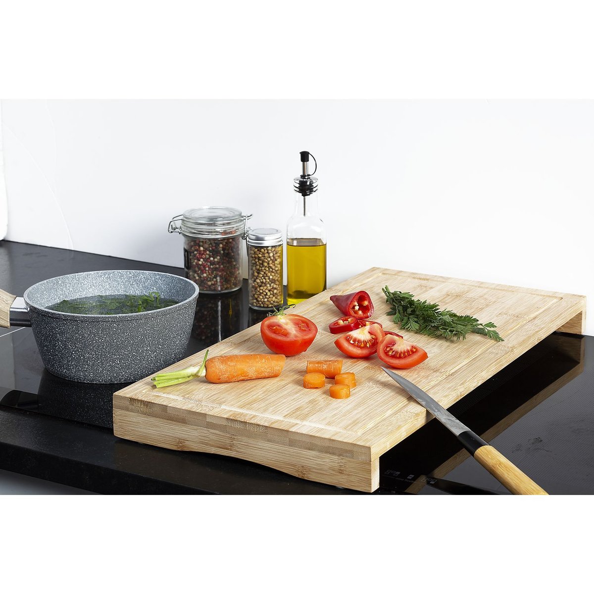 Cache plaque de cuisson et planche à découper en bambou beige, 5FIVE SIMPLY SMART