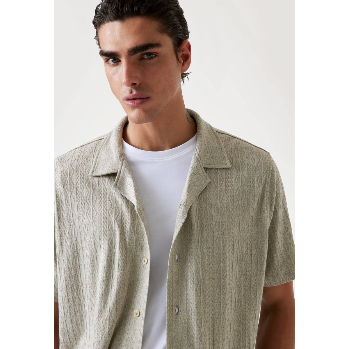 Chemise Maille Motif Géométrique beige, GUESS