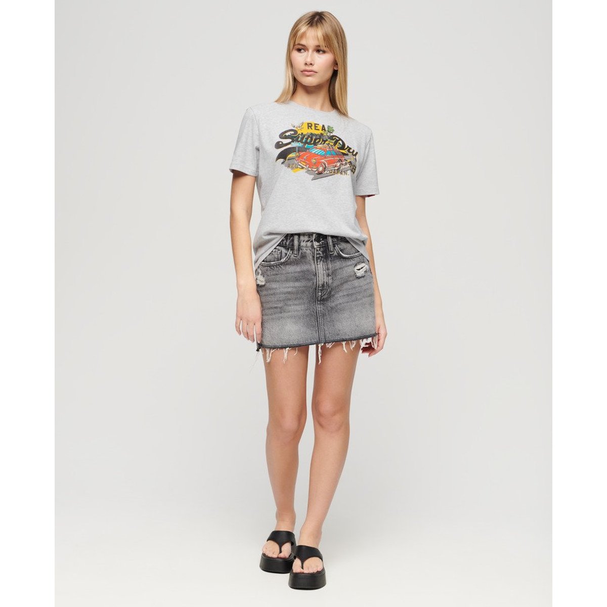 T-shirt décontracté à motif LA gris flocon chiné, SUPERDRY
