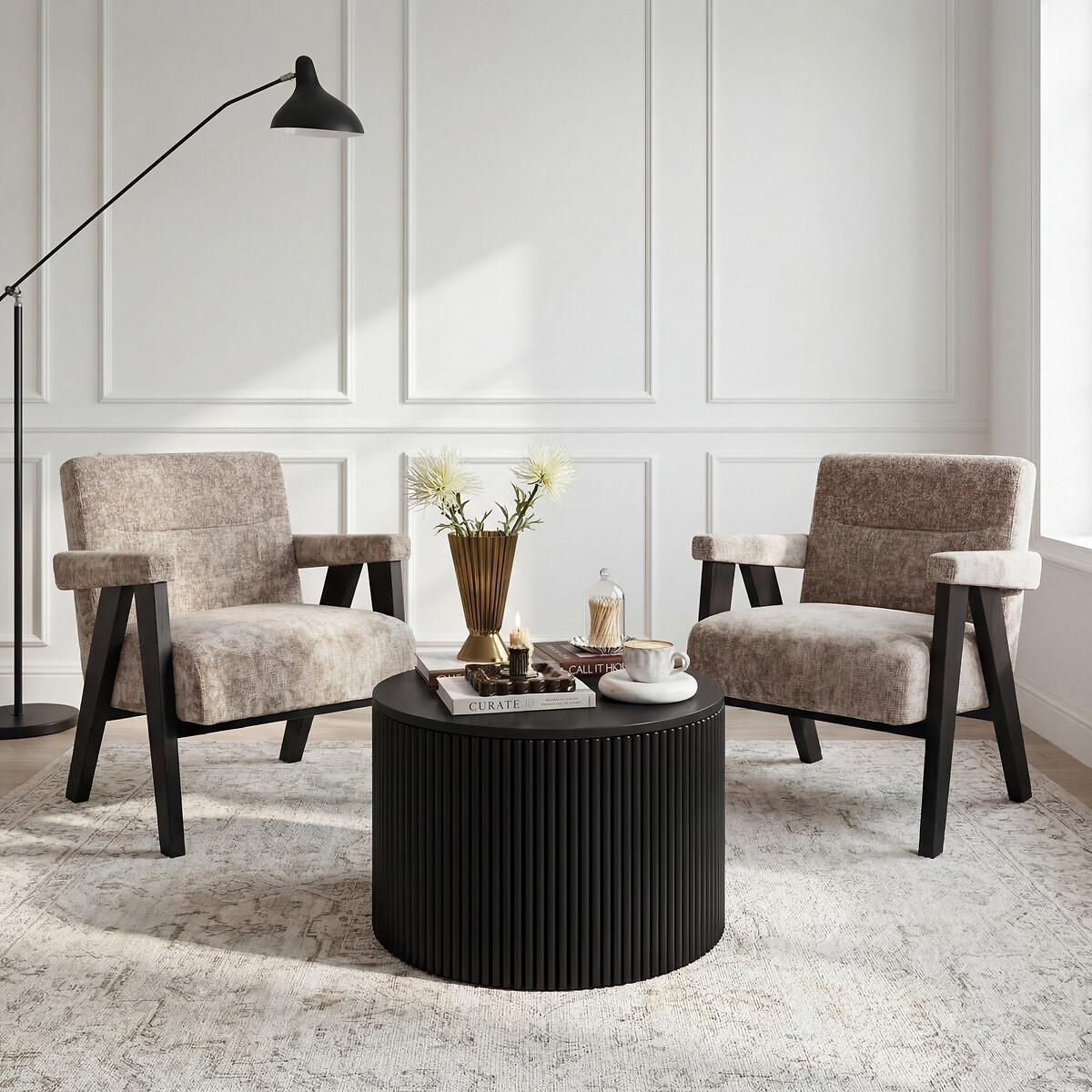 Alessa Velvet Tweed Upholstered Accent Armchair dark beige, ÉDITÉ